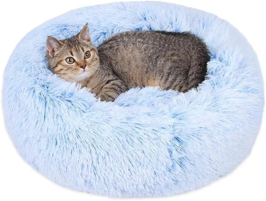 Cat Beds for Indoor Cats - Cat Bed Washable 24 inches, Dog Beds for Small Medium Dogs, Anti Anxiety Round Fluffy Plush Faux Fur Cat Bed, Thick Bottom (Cornflower Blue, Large 24" L x 24" W) by Unknown