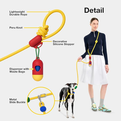 VETRESKA Hands-Free Dog Leash, 8FT Adjustable Rope Leash for Medium Large Dogs, Waist/Crossbody Slip Lead Leashes for Walking, No Pull Dog Leashes with Bag Dispenser, 2 in 1 Walk Kit (Chroma)