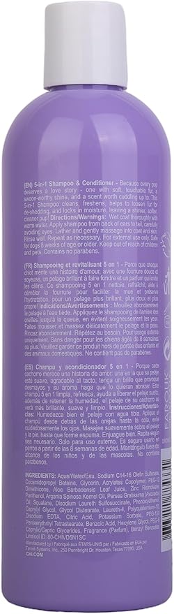 CHI Vibes for Dogs 5-in-1 Shampoo & Conditioner, Cleans + Deodorizes + Moisturizes + Detangles + Helps De-Shed, Vegan pH Balanced, Gluten & Paraben Free, Made in USA, 12 Fl Oz