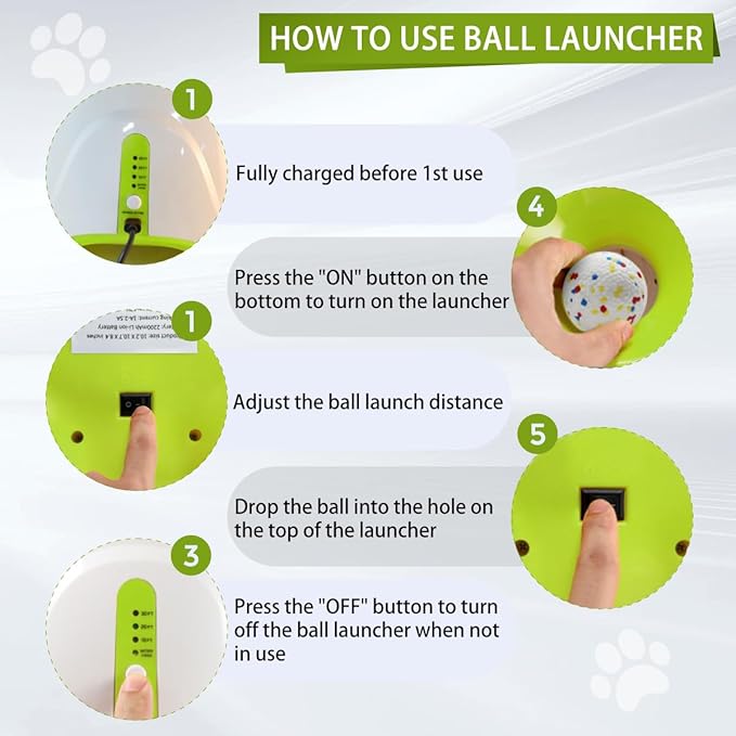 Interactive Automatic Ball Launcher for Dogs, 20-46Ft 3 Distance, Ball Thrower for Medium&Large Dogs, with 12pcs 58mm ETPU Tennis Balls, Rechargeable Dog Toy, for Outdoor Lawn