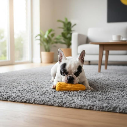 Yellow Dog Puppy Latex Corn-Shaped Squeaky Bite-Resistant Interactive Chew Toy - for Aggressive Chewers, Small/Medium/Large Dogs