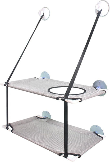 DAN&DRE Cat Hammock, Double Layer Hanging Installation with Strong Suction Cup and Sturdy Brackets, Soft Mesh Fabric Window Perch for Indoor Outdoor Cats Resting on Smooth Surfaces (Gray)