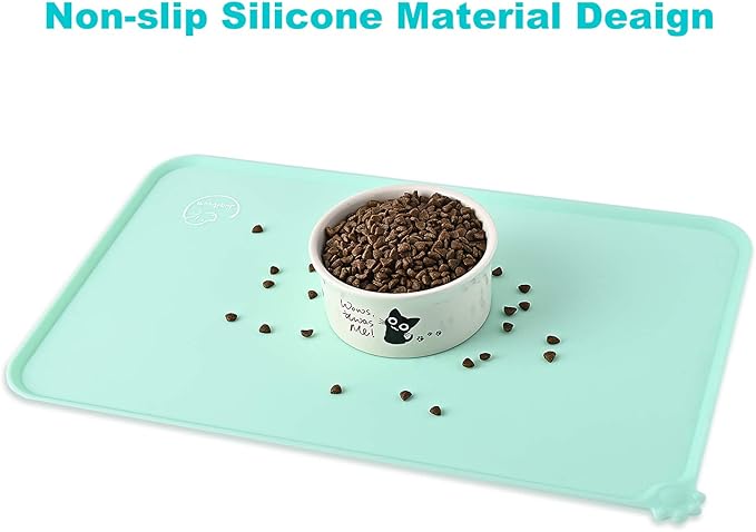 Silicone Waterproof Dog Cat Pet Feeding Mats, Non Slip, Easy Clean Pet Dog Cat Bowl Mats Placemat (24" x 16") Green