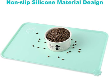 Silicone Waterproof Dog Cat Pet Feeding Mats, Non Slip, Easy Clean Pet Dog Cat Bowl Mats Placemat (24" x 16") Green