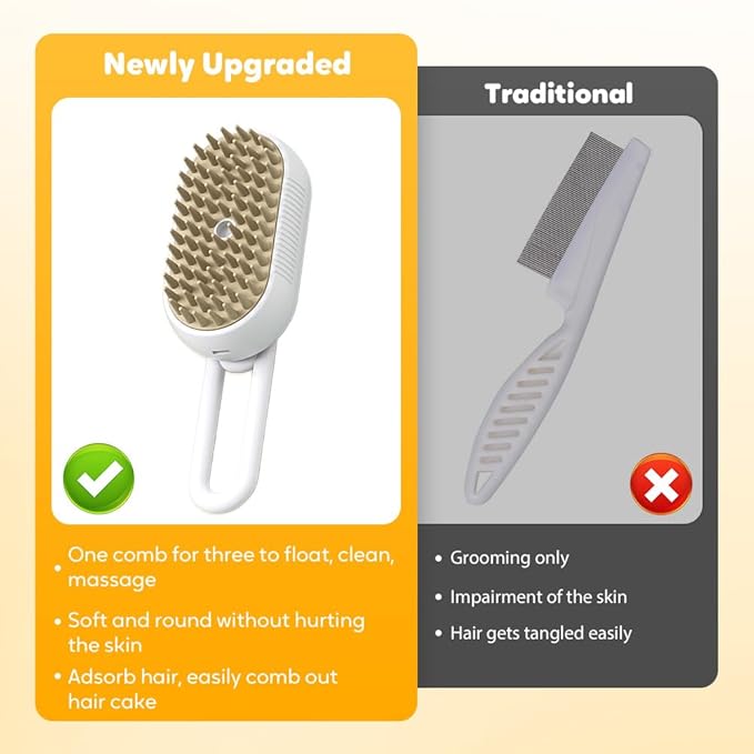3 In1 Cat Steamy Brush, 2026 New Comb for Cats Dogs, Dog Brush with Steam Self Cleaning Pet Hair, Pet Spray Hair Removal Comb for Shedding, Long Short Haired with One-Click (Milk coffee)