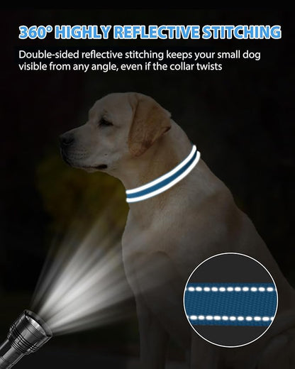 Joytale Dog Collars for Medium Dogs, Comfortable Double-Sided Reflective Nylon Collar for Night Safety, Adjustable Quick-Release for Active Pets, Sky Blue, M (1" Width)