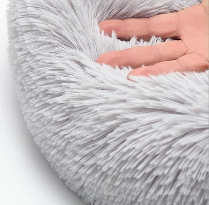 Cat Beds for Indoor Cats - Cat Bed Washable 20 inches, Dog Beds for Small Medium Dogs, Anti Anxiety Round Fluffy Plush Faux Fur Pet Bed, Thick Bottom (Light Grey, Medium)