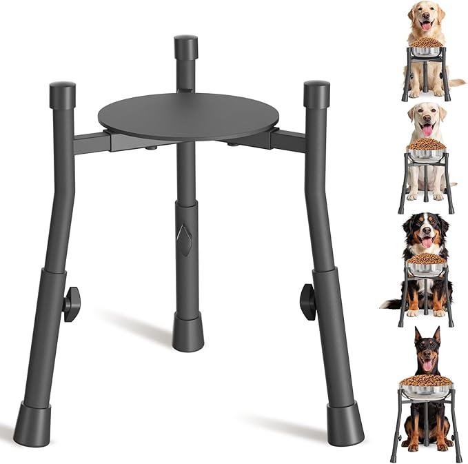 Extra-Stable Elevated Dog Bowl Stand for Large Medium Breeds, Adjustable Size 4 Heights Width 6-10in, Anti-Tip Metal Raised Food Feeder Water Dish Holder, Non-Slip Tall Single Lifted Riser