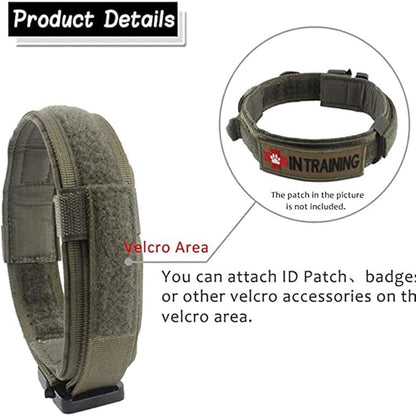 Xqpetlihai Tactical Dog Collar and Leash Set Adjustable Military Nylon Dog Collar with Control Handle and Heavy Duty Metal Buckle for Large Dogs（Green M