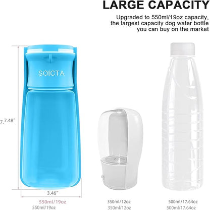 Portable Dog Small Animals Water Bottle for Walking 19 OZ or 12 OZ Pet Water Bottles for Puppy Medium Large Dogs Little Animals Water Dispenser Dog Small Animals Water Bowl