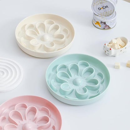 Slow Feeder Cat Food Bowl - Melamine Slow Eating Bowl for Dry & Wet Food - Cute Blossom Maze Cat Dish - Healthy Feeding, Whisker Friendly, Dishwasher Safe - 6.3''W x 1.1''H