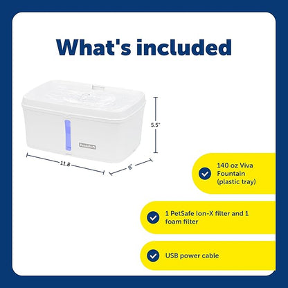PetSafe Viva Pet Fountain - Encourages Healthy Hydration - Automatic Water Dispenser with Double Filtration - Ultra Quiet Water Fountain - Easy to Assemble - Dishwasher Safe - Stainless Steel - 140 oz