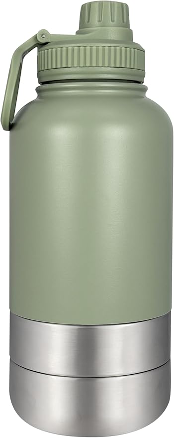 Portable Dog Water Bottle with Built-in Bowl, Leakproof Pet Travel Water Dispenser, 32oz Stainless Steel Dog Water Bottle for Walking, Hiking, Camping & Outdoor Travel