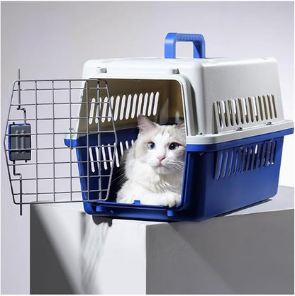 Dog Crate Pet Airline Box Checked Dog Travel Portable Car Cage(Blue)