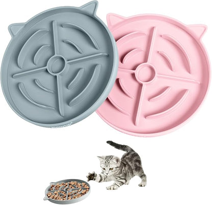 MateeyLife 2 Pcs Silicone Slow Feeder Cat Bowl, Puzzle Feeder Cat Food Dish, Non-Slip Silicone Bowl for Cats, Suitable for Dry and Wet Foods, Kitty Bowls to Slow Down Eating, Prevent Overeating