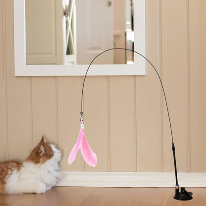 Cat Wand Toy - Flexible Feather Teaser Stick, Detachable Cat Play Wand | Interactive Cat Toy with Suction Cup, Easy-to-Install Cat Exercise Stick Toy, Cat Entertainment Wand for Exercise and Fun