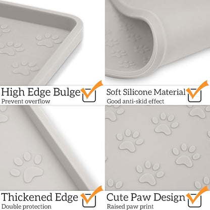 Ptlom Dog Food Mat Anti-Slip Bowl Mats for Food and Water, Waterproof Silicone Pet Placemat with High Raised Edges, Non-Slip Puppy Feeding Tray for Small, Medium Large Cats Dogs, Cream, 11.8"x11.8"