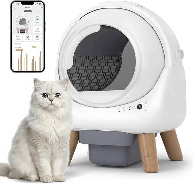 Self-Cleaning Litter Box for Multiple Cats, Smart APP Control with Safety Sensors, 15-Day Odor Control, Extra Large Waste Bin, Ultra Quiet Automatic Cat Litter Box, White