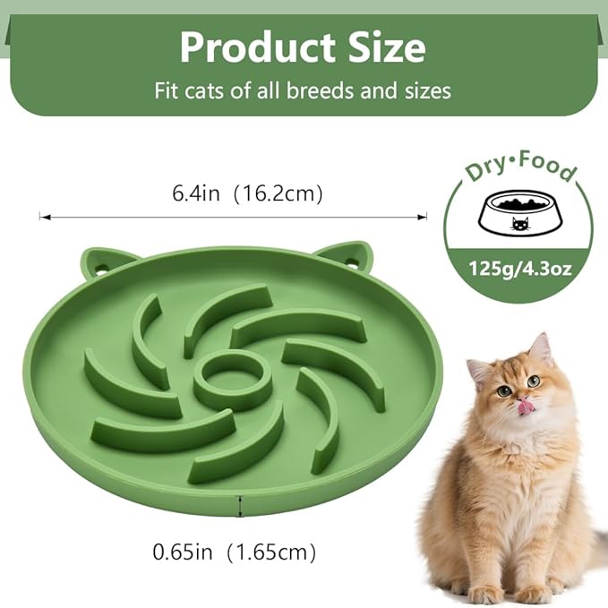 2Pcs Silicone Slow Feeder Cat Bowl,Puzzle Feeder,Interactive Toys,Slow Feeding cat Bowl Suitable for All Dry and Wet Foods,Easy to Clean Silicone Bowls (Green and Blue)