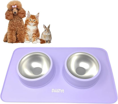 BoldPet® Dog Food and Water Bowl Set - Food Grade,Non-Slip Design Silicone Mat - Includes 2 Removable Stainless Steel Dog Bowls for Small Dogs - Perfect Puppy Bowls Set - Pet Bowls for Dogs and Cats