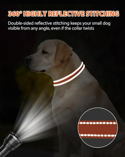 Joytale Dog Collar for Large Dogs, Strong Double-Sided Reflective Nylon Collar for Night Safety, Adjustable Quick-Release for Daily Walking, Orange, L (1" Width)
