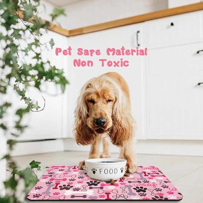 Dog Food Mats for Floors Waterproof, Pet Water Bowl Mats Pet Feeding Absorbent Placemats Pink 16 * 24 inch