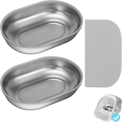 Stainless Steel Bowls and Mat Set for Automatic Microchip Pet Feeder, YOIHABV 2 Single SUS 304 Bowls and 1 Silicone Mat, Keep Food Fresh, Easy to Clean, Protect Cat Feeder