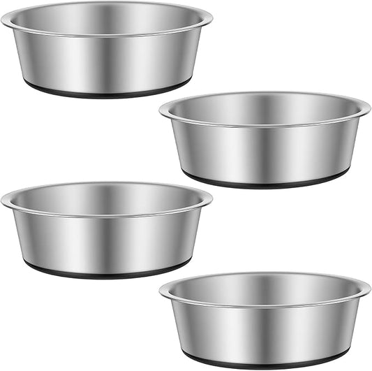 4-Pack Heavy Duty Stainless Steel Dog Bowls with Non-Slip Base – 8 Cup (64 oz) Rust-Resistant Metal Food & Water Dishes for Medium & Large Dogs