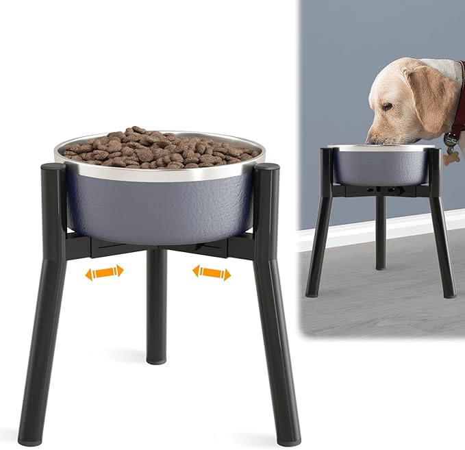 SHAINFUN Adjustable Dog Bowl Stand, Tall Elevated Feeder for 7-10.6" Bowls, Metal Single Raised Holder, 11" Tall (Bowl Not Included)