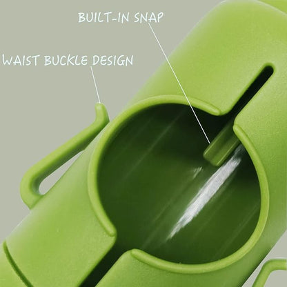 Dog Poop Bag Holder with Leash Clip, Adjustable Strap & 2-Side Hooks for Used Dog Waste Bags (Green)