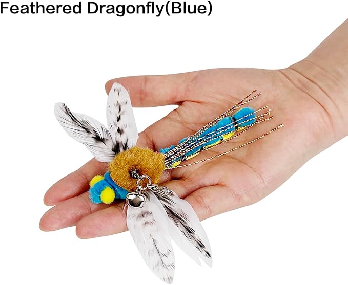 TTcat Cat Feather Toys, 3 Pcs Simulation Insects Dragonfly Grasshopper Refills, Cat Toys Replacement Feathers for Cat Kitten Wand.