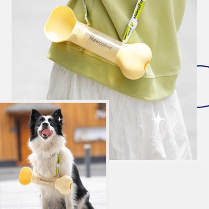 Bone Shaped Pet Water Bottle with Poop Bag Dispenser - Leak-Proof Portable Pet Travel Water Dispenser with Drinking Bowl for Walking, Hiking, & Outdoors, Yellow