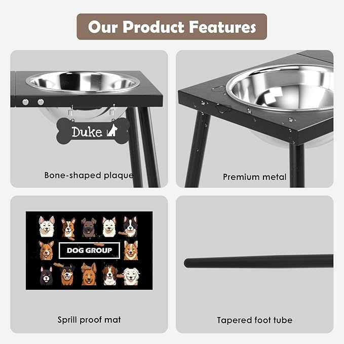 Metal Elevated Dog Bowls, 17in Tall Raised Dog Bowl Stand, Dogs Raised Stand with 3000ml Stainless Steel Bowls and Sprill Proof Mat for Extra Large Breeds