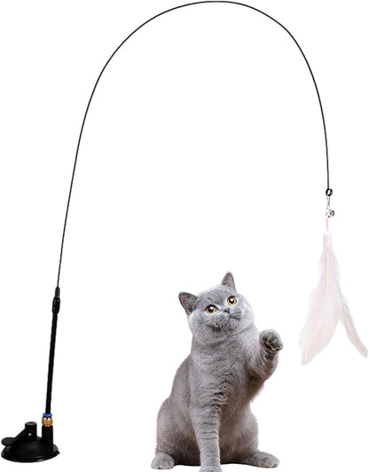 Cat Wand Toy - Flexible Feather Teaser Stick, Detachable Cat Play Wand | Interactive Cat Toy with Suction Cup, Easy-to-Install Cat Exercise Stick Toy, Cat Entertainment Wand for Exercise and Fun