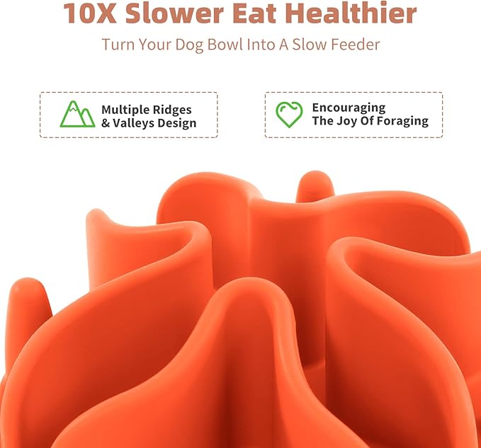 Jaoul Slow Feeder Dog Bowls Insert, Puzzle Slow Feeder Insert with 51 Octopus Suction Cups for Medium Large Size Dog Food Bowl Over 6.5" Wide (Orange)