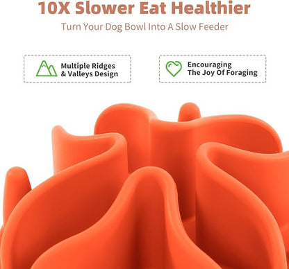 Jaoul Slow Feeder Dog Bowls Insert, Puzzle Slow Feeder Insert with 51 Octopus Suction Cups for Medium Large Size Dog Food Bowl Over 6.5" Wide (Orange)