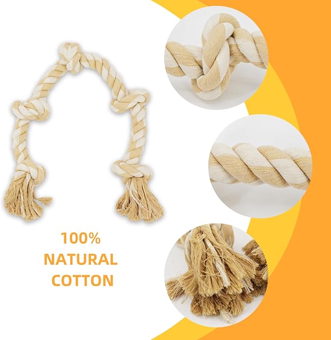 Bmag Dog Rope Toys for Aggressive Chewers, Interactive Heavy Duty Dog Toys for Medium Large Dogs, Tough Twisted Rope Toy with 5 Knots(Beige)