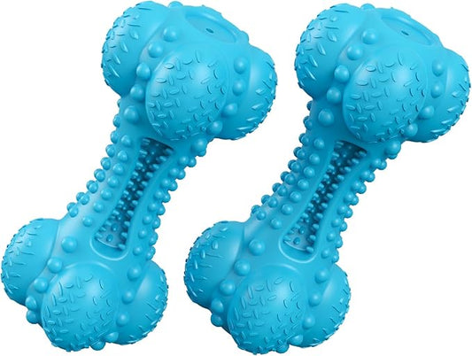 Dog Squeaky Chew Toys for Aggressive Chewers, Long Lasting Tough Rubber Bones for Teeth Cleaning, Indestructible Pet Toy for Large Medium Breed Dogs