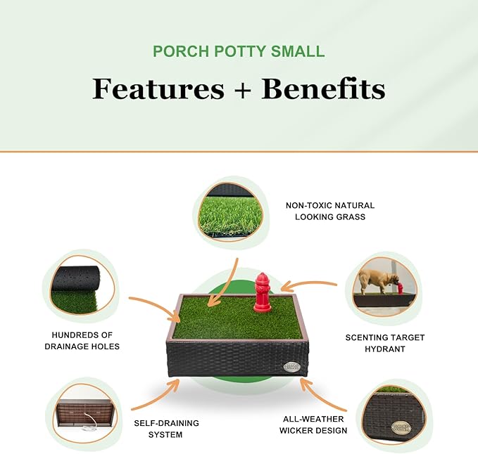 Porch Potty Artificial Grass Potty Pads for Dogs - Small Size 16x16x6 Reusable Potty Training Pad - Washable Pee Pads for Dogs - Unique Design - Instant Drainage -Quick Absorb - 2x2 Feet Grass Size