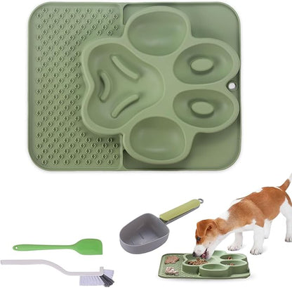 Silicone Slow Feeder Dog Bowls & Cat Bowls, 2 Cups Small Pet Food Bowl with Non-Slip Suction Base, Food-Grade Safe Puzzle Feeder for Small & Medium Dogs & Indoor Cats (Paw Lick Mat (Green))