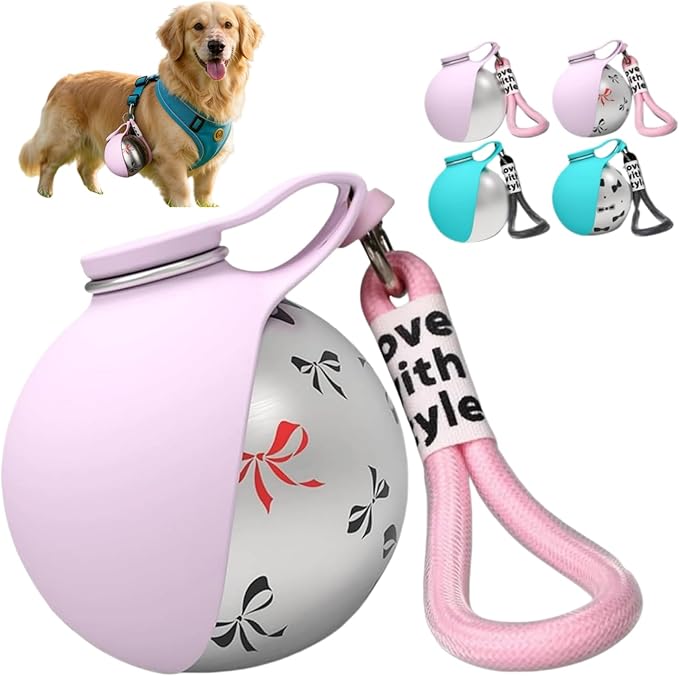 2-in-1 Portable Dog Water Bottle for Small Dogs, 10oz Dog Travel Water Bottle - Leak-Proof & One-Hand Operation, Stainless Steel Bottle & Silicone Bowl for Walking Hiking (Printed Pink)