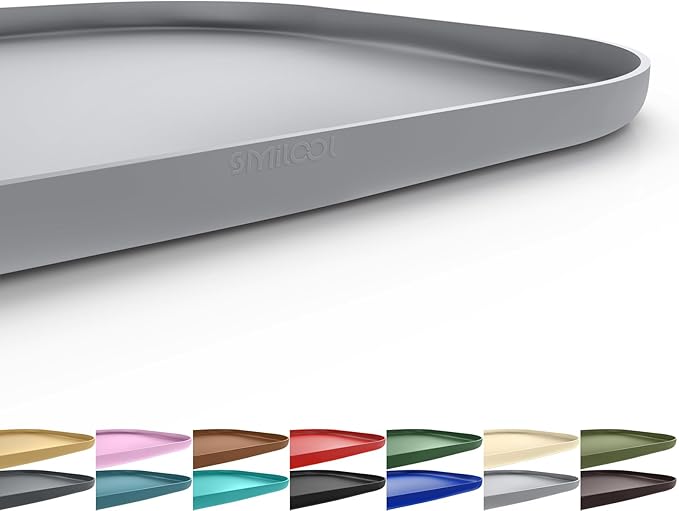 Silicone Pet Feeding Mat with Raised Edge for Food and Water, Dog Bowl Mats, Cat Bowls Placemat with High Lip for Floor Waterproof, Rubber Tray for Cats and Dogs 24 x 16 x0.8 Light Gray