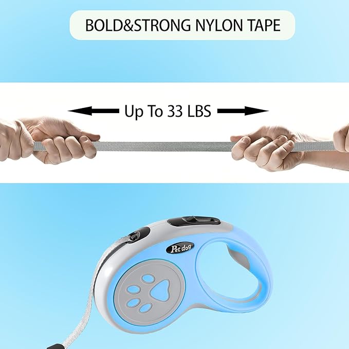 Retractable Dog Leash, VELIGOOD 5M/16FT Extendable Dog Lead with Strong Nylon Tape Tangle-Free One-Handed Brake, Pause, Lock for Small Medium Dogs (Blue)