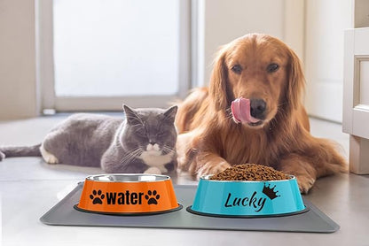 Personalized Name for Cat Dog Stainless Steel Colored Pet Puppy Cat Bowl Non-Slip Durable Pet Bowl Feeder Feeding Dog Water Bowl