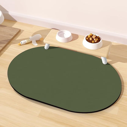 Cat Food Mat 24''x16'', Absorbent Cat Mats for Food and Water, Non-Slip Rubber Mat for Cats Bowls, Easy Store Pet Food Placemat, Mat for Under Cats Food Bowls, Fit with Kitchen Living Room, Dark Green