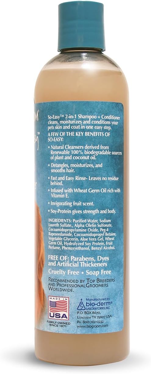 Bio-Groom So Easy 2 in 1 Shampoo & Conditioner - Dog & Puppy Shampoo and Conditioner, Detangling Dog Wash for Grooming, Soap Free, 12:1 Concentration - Tropical Fruit Scent, 12 fl oz
