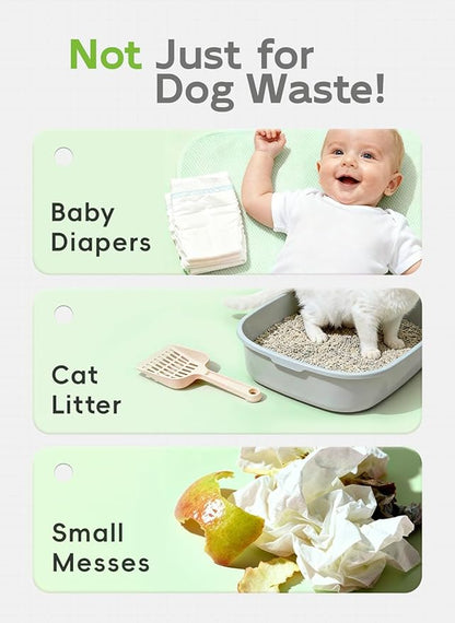 Dog Poop Bags Rolls, 320 Count (20 Refills) - 60% Recycled Plastic Unscented - Leak Proof, Extra Thick Waste Bag with Easy-Peel Sticker (Green)