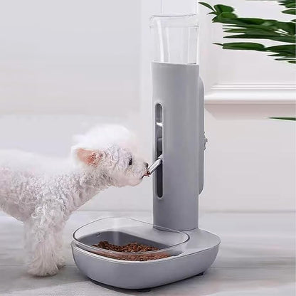 Pet Standing Water Dispenser Cat Dog Standing Bowl with Detachable Pole Automatically Feeding Water Height Adjustable for Cage, Crate (Grey)