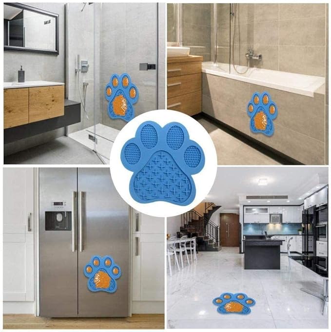 Licking Mat for Dog Anxiety - Peanut Butter Slow Feeder Bowl, Pad With Strong Suction to Wall for Pet Bathing, Grooming, and Training (Blue)