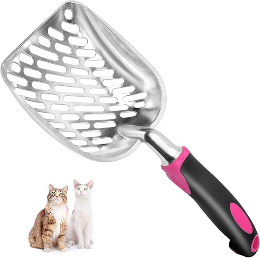 Cat Litter Scoop-Metal Cat Scooper-Long Handle Scoop,Cat Scooper-Poop Sifting-Mesh Shovel-Suitable for Cat Litter Box, (Rose Red)-Christmas